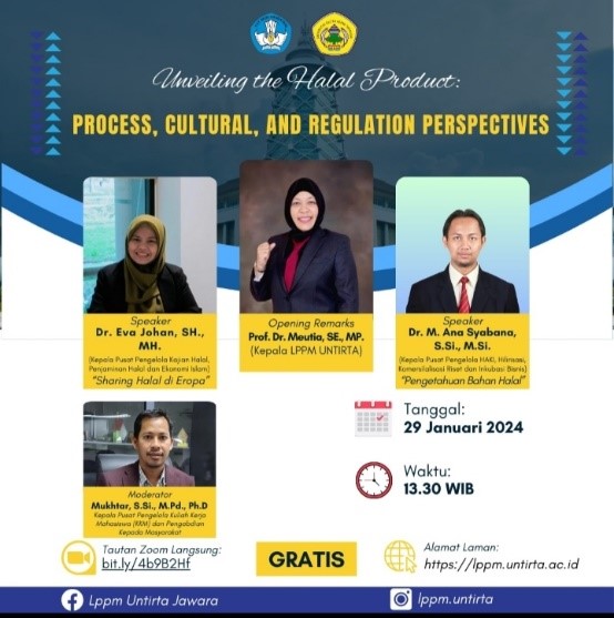 KEPALA HALAL CENTER UNTIRTA BERBAGI PENGALAMAN DENGAN MAHASISWA KKM TEMATIK  TENTANG REGULASI HALAL EROPA DAN PERAN MAHASISWA DALAM MANDATORY HALAL INDONESIA (27 Januari 2024)